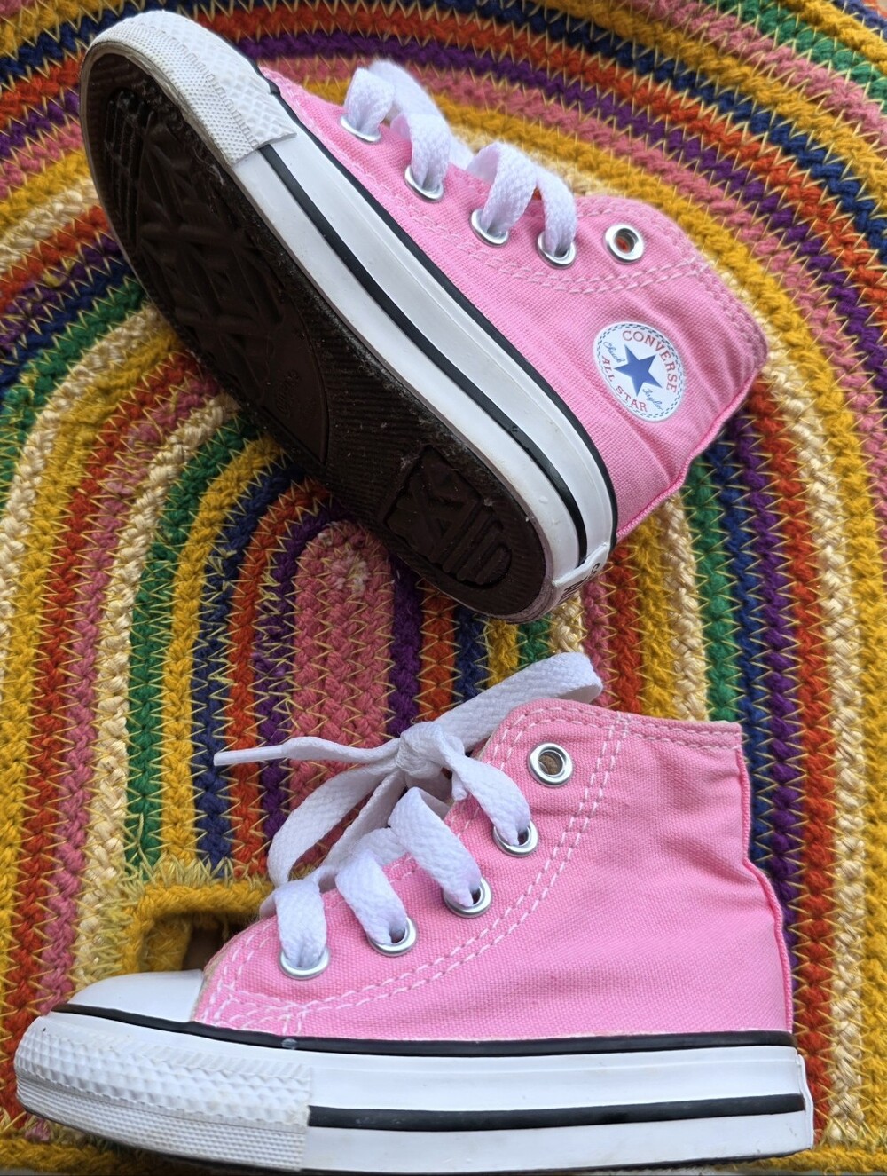 Bubblegum Pink Converse High-Top Canvas Sneakers - White Laces Size 4 All Star